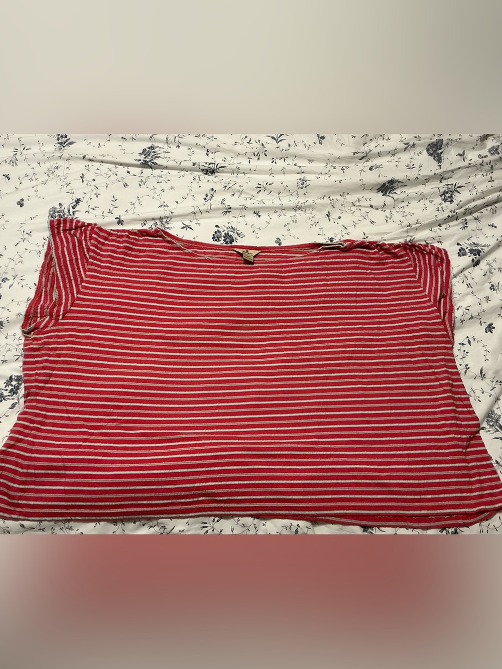 Woolrich Crop Boxy Stripe Tee Coral Off-Shoulder Slouchy Oversized Size 2X